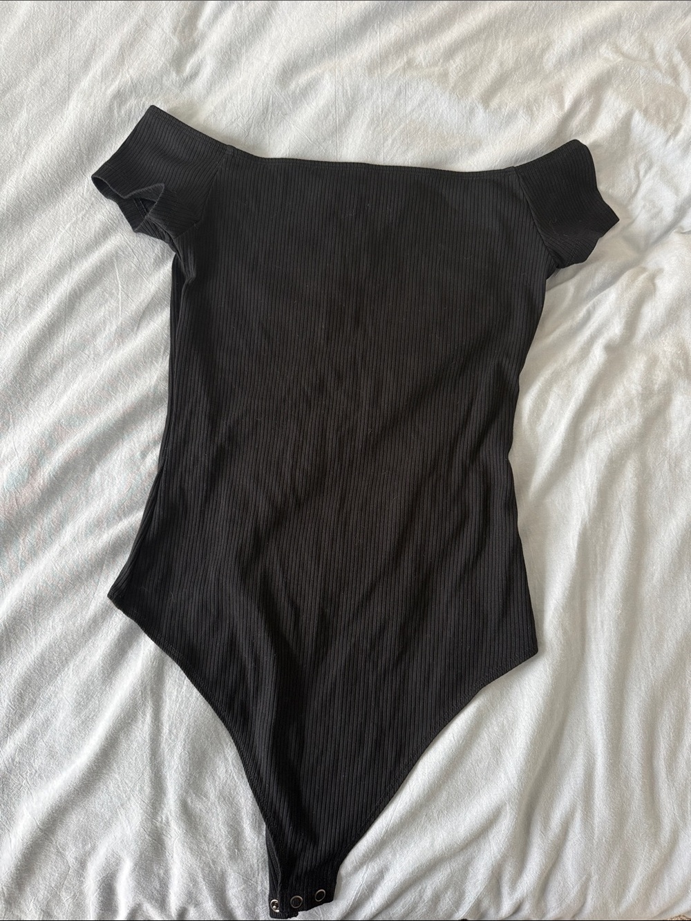 American Eagle Outfitters Black Ribbed Off-Shoulder Bodysuit